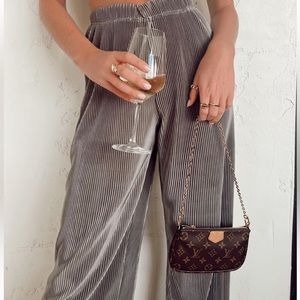 PRETTY LITTLE THING GREY PLISSE WIDE LEG PANTS
